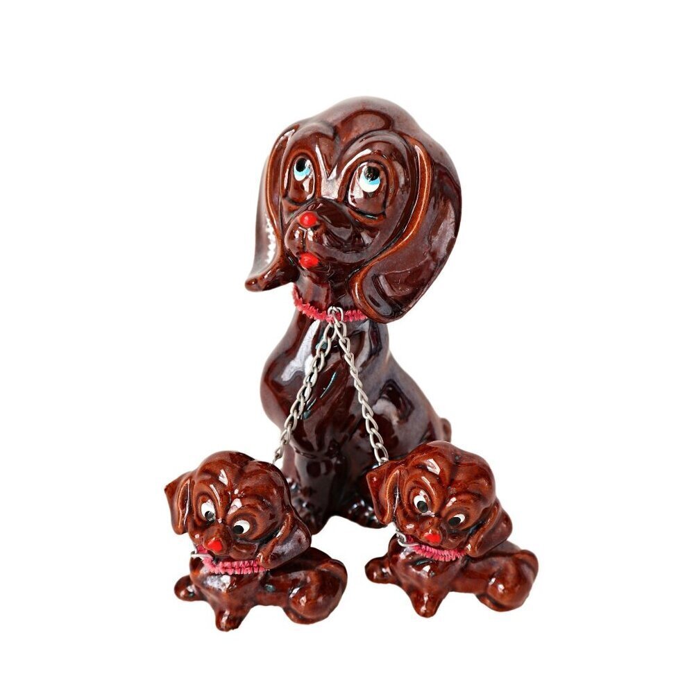 Vintage Chained Dog Family Mom & Pups Figurine Japan Lot B